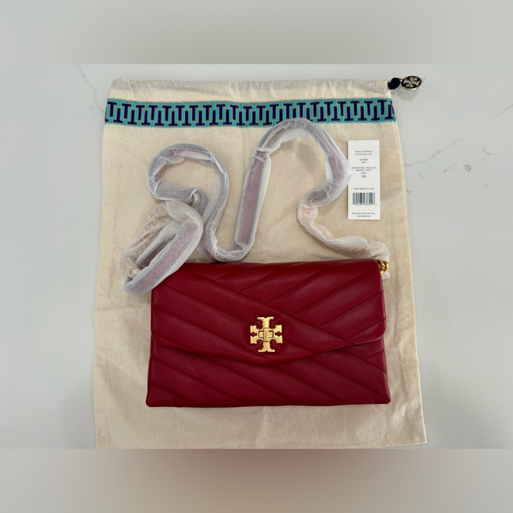 NWT - Tory Burch - Kira Chevron Chain Wallet - Redstone